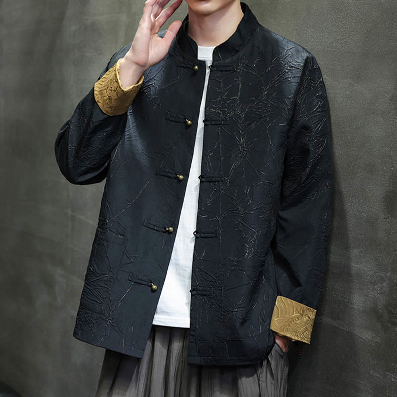 Buddha Stones唐装カジュアルフロッグボタン長袖ナイロンメンズジャケットシャツ衣類 - image 5