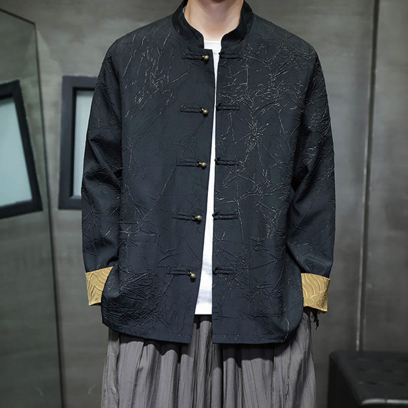 Buddha Stones唐装カジュアルフロッグボタン長袖ナイロンメンズジャケットシャツ衣類 - image 1