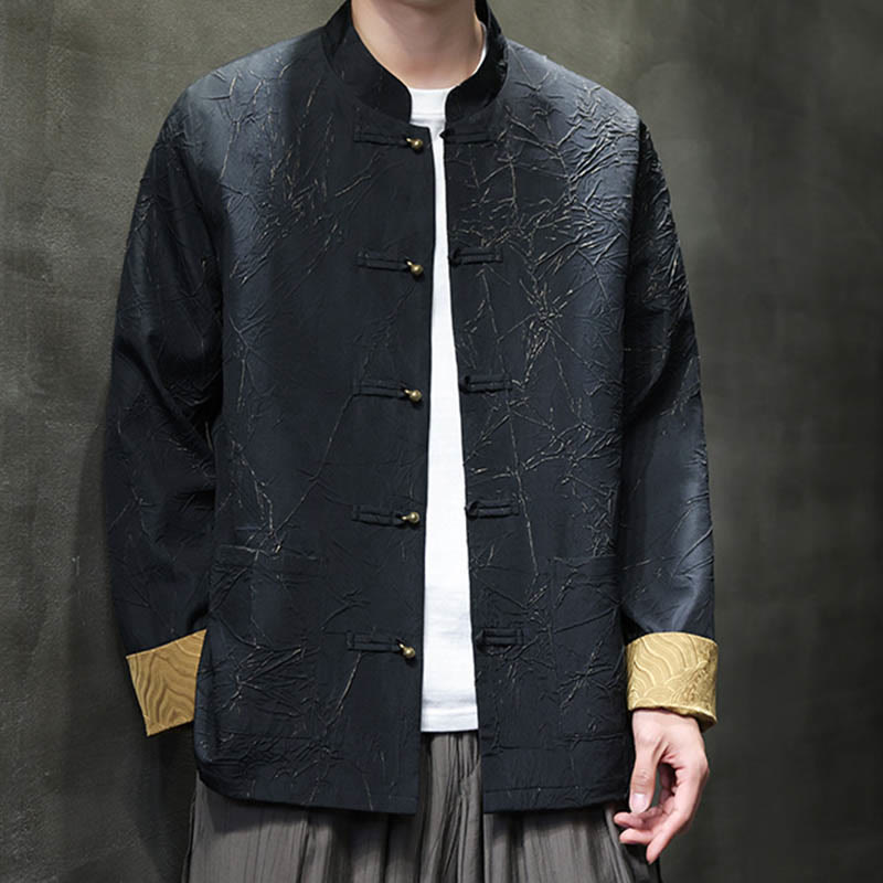 Buddha Stones唐装カジュアルフロッグボタン長袖ナイロンメンズジャケットシャツ衣類 - image 6