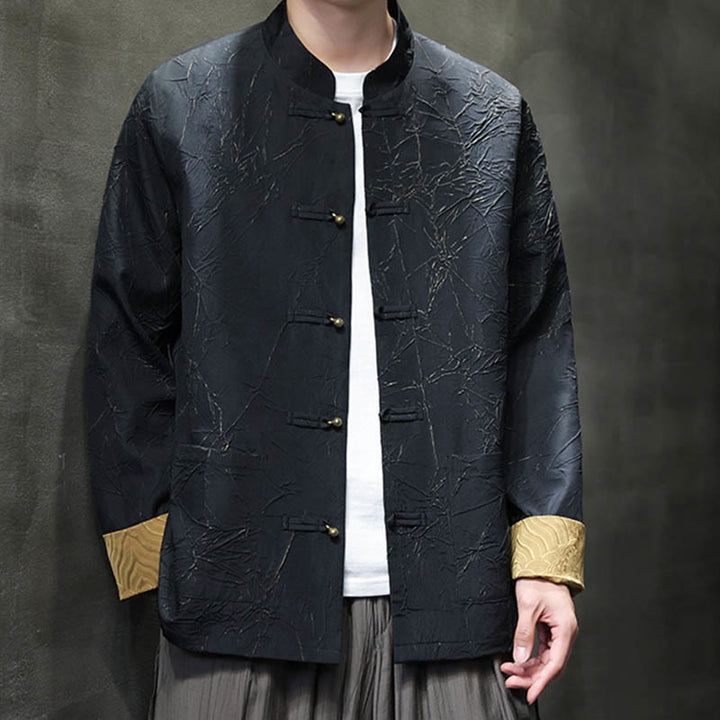 Buddha Stones唐装カジュアルフロッグボタン長袖ナイロンメンズジャケットシャツ衣類 - image 6