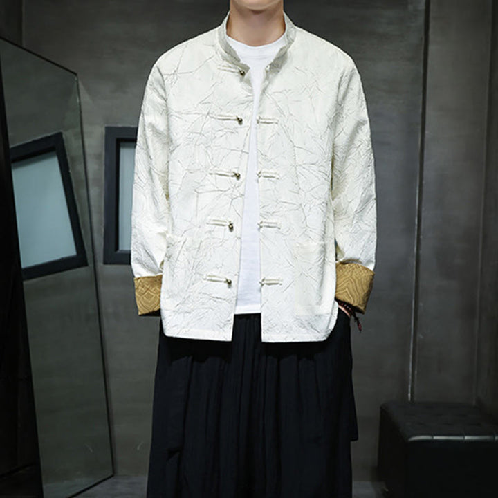 Buddha Stones唐装カジュアルフロッグボタン長袖ナイロンメンズジャケットシャツ衣類 - image 9