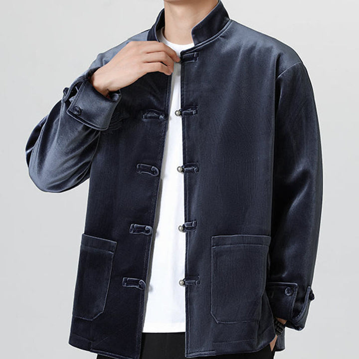 Buddha Stones刺繍ドラゴンカジュアルフロッグボタンコットンメンズジャケットシャツ服 - image 27