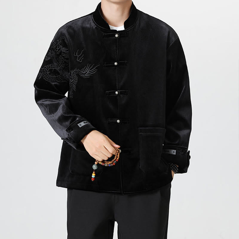 Buddha Stones刺繍ドラゴンカジュアルフロッグボタンコットンメンズジャケットシャツ服 - image 22