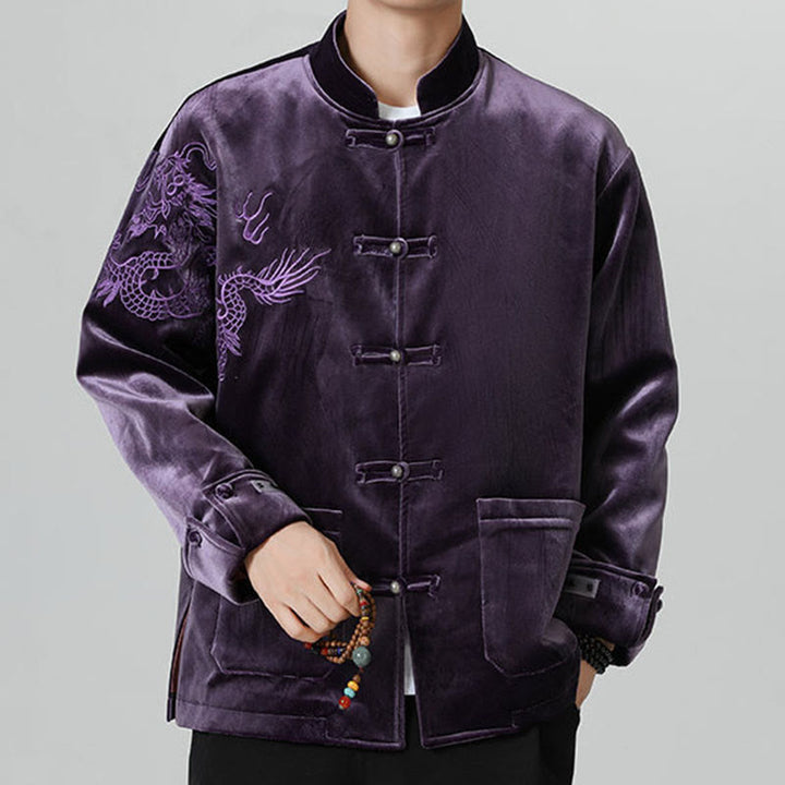 Buddha Stones刺繍ドラゴンカジュアルフロッグボタンコットンメンズジャケットシャツ服 - image 36