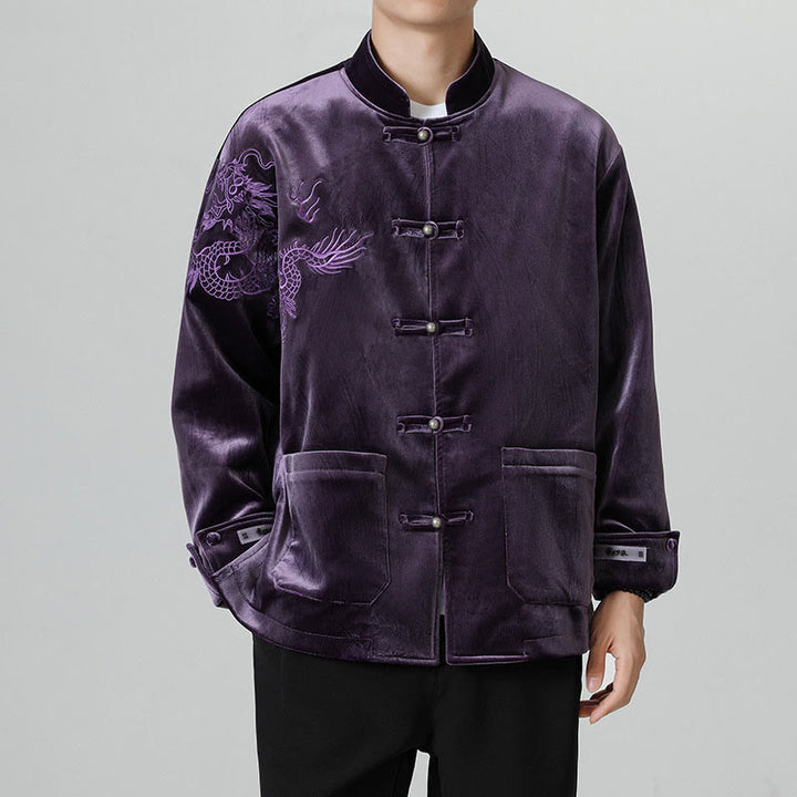 Buddha Stones刺繍ドラゴンカジュアルフロッグボタンコットンメンズジャケットシャツ服 - image 32