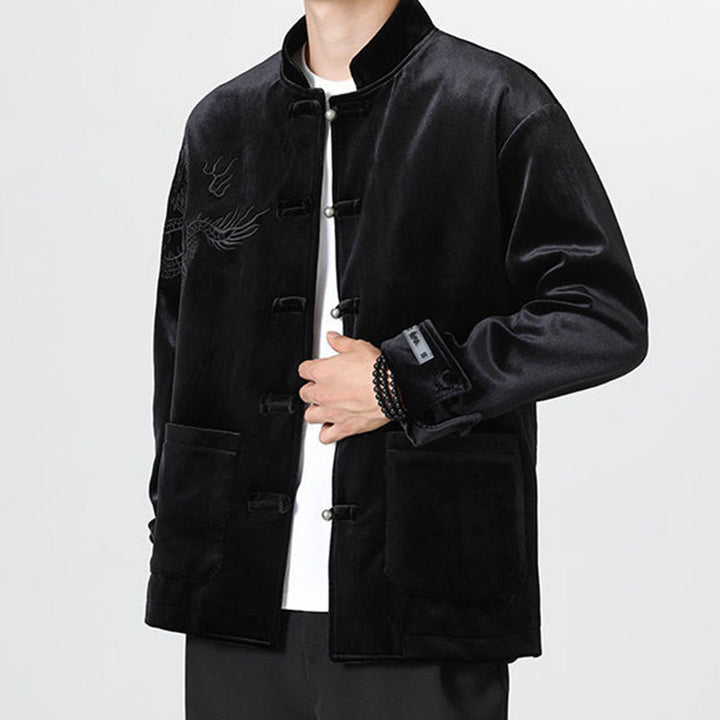 Buddha Stones刺繍ドラゴンカジュアルフロッグボタンコットンメンズジャケットシャツ服 - image 21