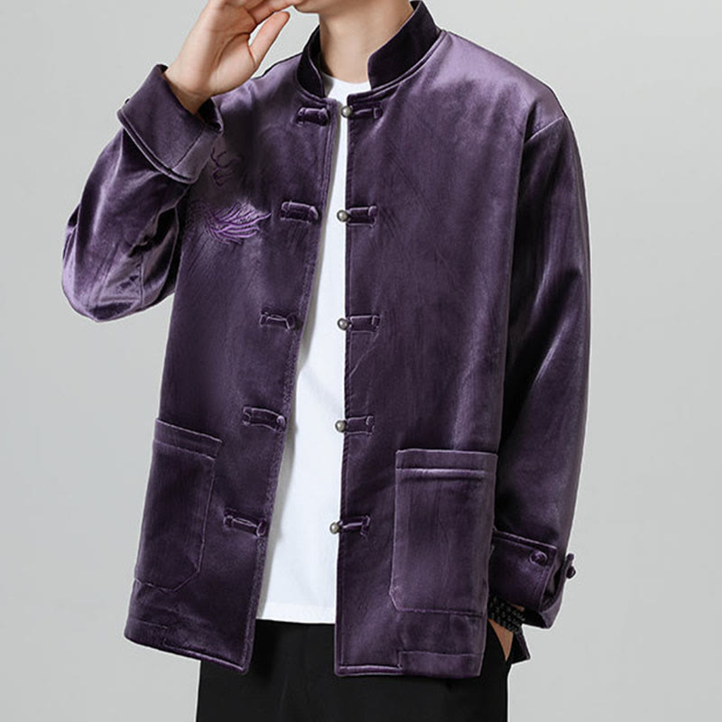 Buddha Stones刺繍ドラゴンカジュアルフロッグボタンコットンメンズジャケットシャツ服 - image 35