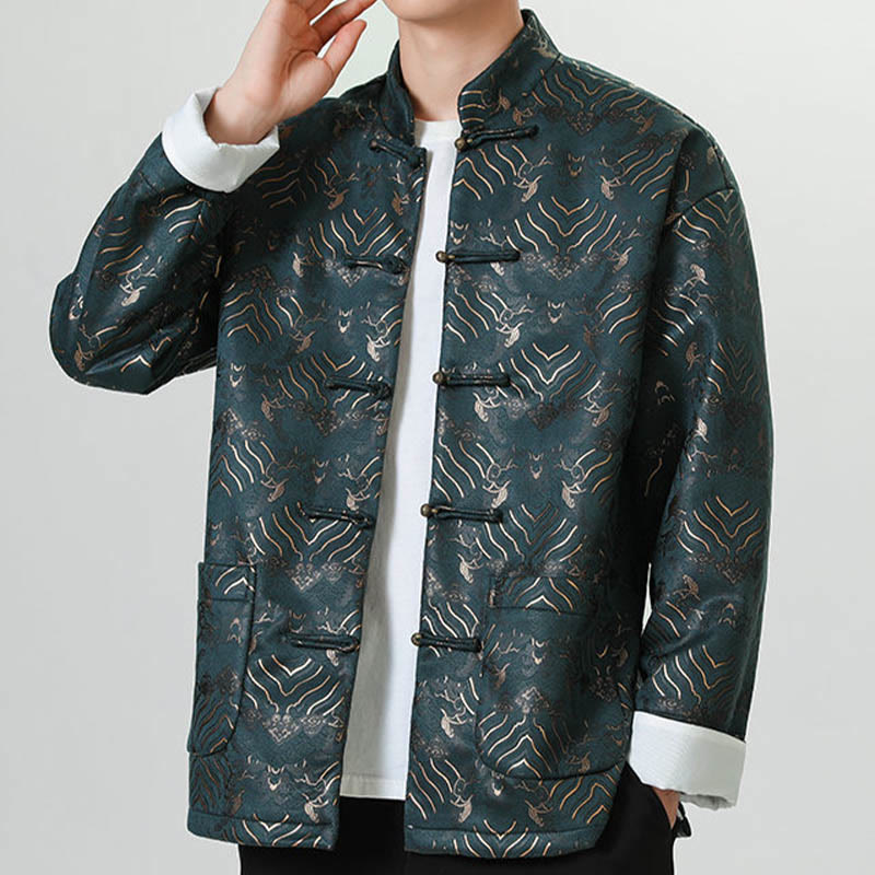 Buddha Stonesカエルボタン 中国唐装 波型 ロングシャツ メンズ ジャケット 衣類 - ティール - US/UK/AU46、 EU56 (5XL) - image 12