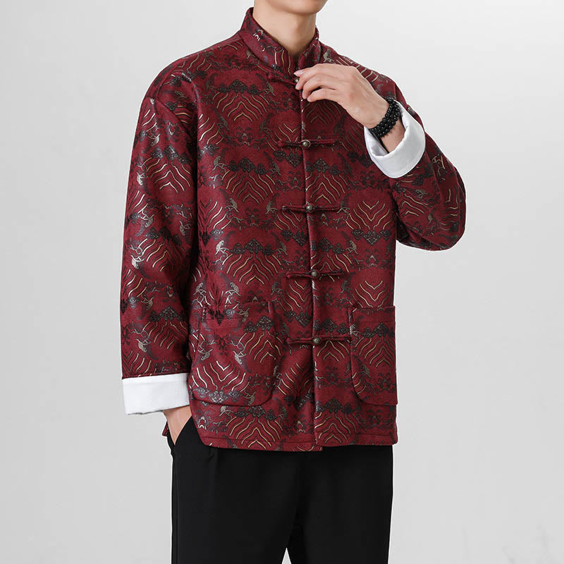 Buddha Stonesカエルボタン 中国唐装 波型 ロングシャツ メンズ ジャケット 衣類 - ダークレッド - US/UK/AU46、 EU56 (5XL) - image 6