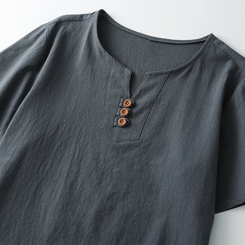 Buddha StonesメンズTシャツ 無地 半袖 3つボタン Vネック ソフトシャツ - image 2