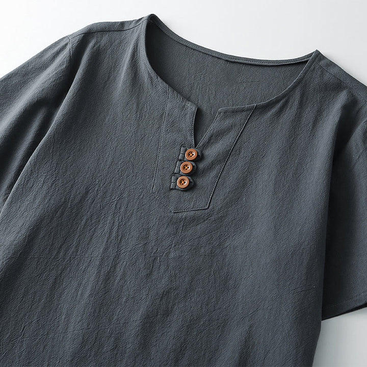 Buddha StonesメンズTシャツ 無地 半袖 3つボタン Vネック ソフトシャツ - image 2