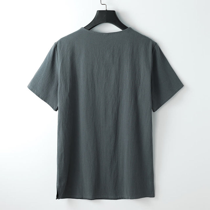 Buddha StonesメンズTシャツ 無地 半袖 3つボタン Vネック ソフトシャツ - image 1