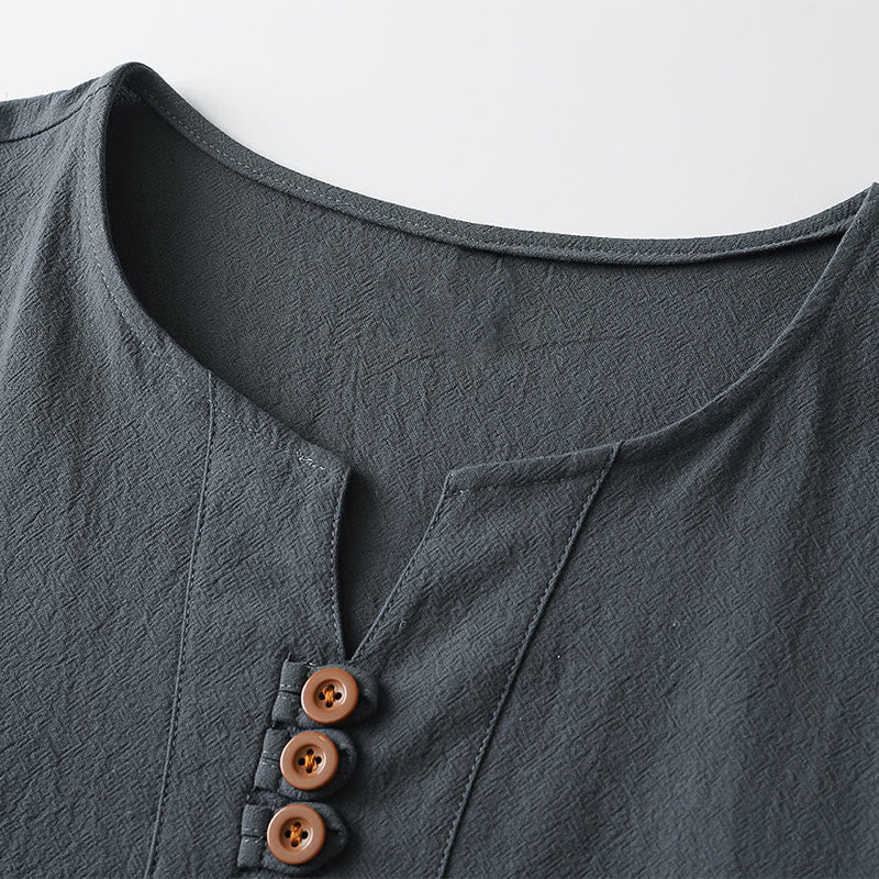 Buddha StonesメンズTシャツ 無地 半袖 3つボタン Vネック ソフトシャツ - image 3