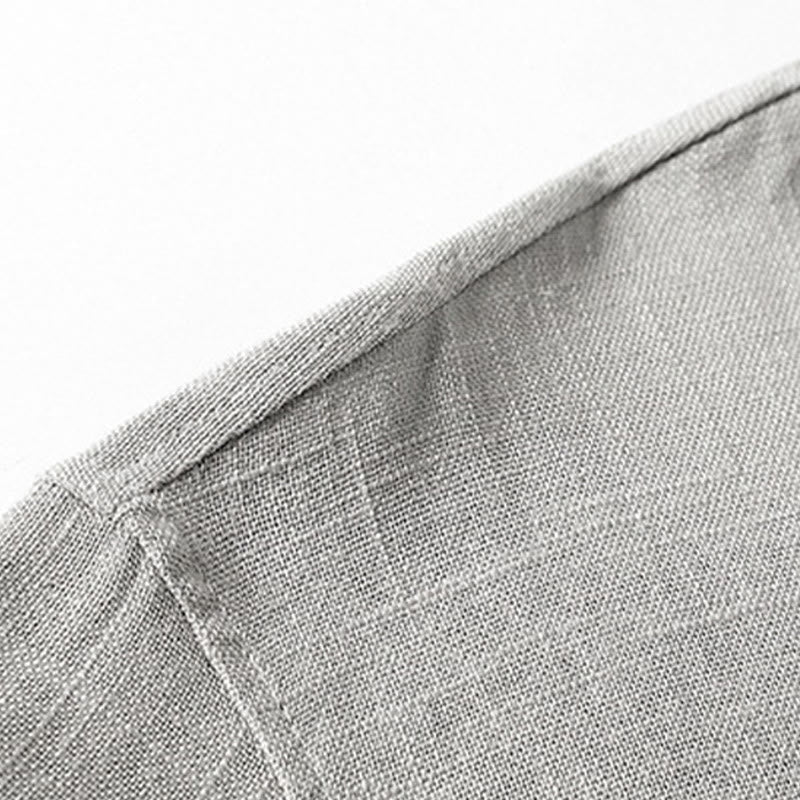 Buddha Stonesゆったりメンズシャツ 無地 ノッチネック トップス 半袖 快適 ボタン 通気性 コットンリネンシャツ - image 8