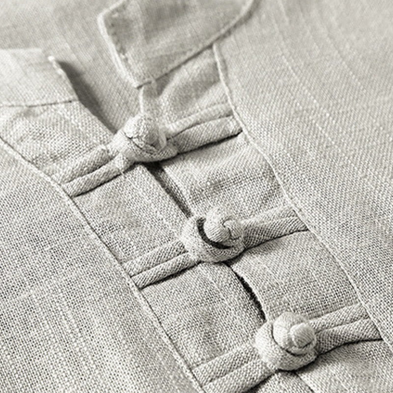 Buddha Stonesゆったりメンズシャツ 無地 ノッチネック トップス 半袖 快適 ボタン 通気性 コットンリネンシャツ - image 7