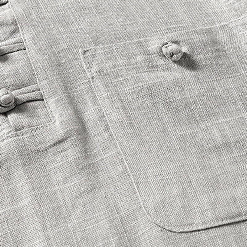 Buddha Stonesゆったりメンズシャツ 無地 ノッチネック トップス 半袖 快適 ボタン 通気性 コットンリネンシャツ - image 9