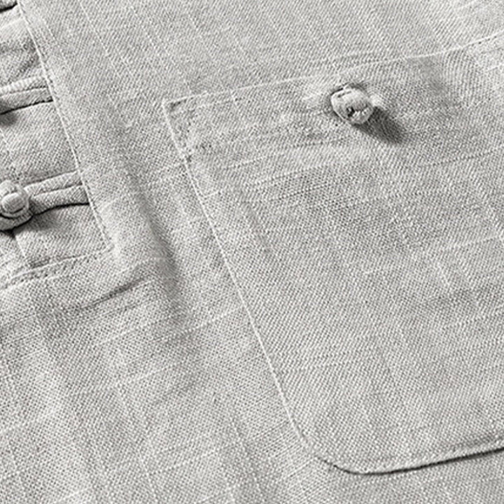 Buddha Stonesゆったりメンズシャツ 無地 ノッチネック トップス 半袖 快適 ボタン 通気性 コットンリネンシャツ - image 9