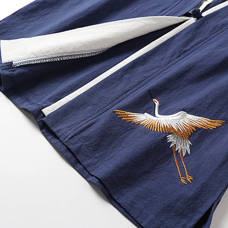 Buddha Stonesフェイクツーピースメンズ半袖カーディガン刺繍漢服快適コットンシャツ - image 6