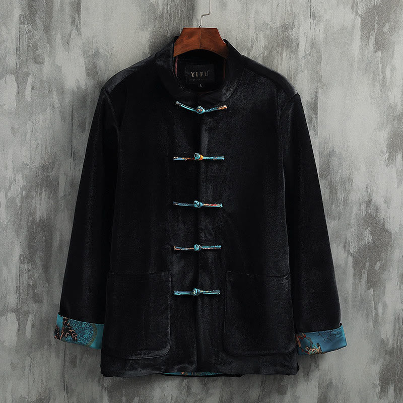 Buddha Stones唐装カエルボタンラウンドネックコットンメンズジャケットシャツ衣類 - 青いボタン - US/UK/AU42、 EU52 (3XL) - image 6