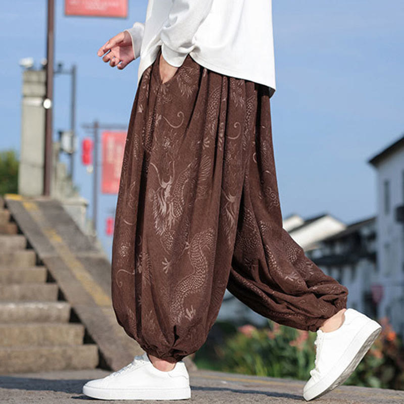 Buddha Stones龍模様カジュアル無地コットンメンズパンツ（ポケット付き） - image 1
