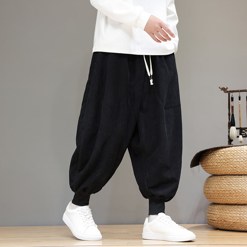 Buddha Stonesカジュアル 無地 コットン メンズ ハーレムパンツ ポケット付き - 黒 - US/UK/AU46、 EU56 (5XL) - image 8