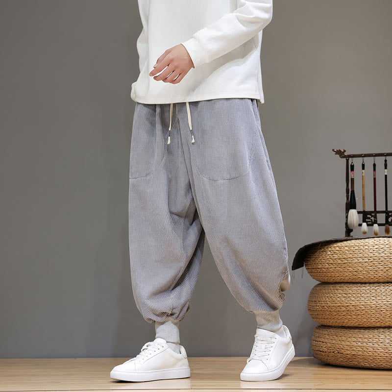 Buddha Stonesカジュアル 無地 コットン メンズ ハーレムパンツ ポケット付き - グレー - US/UK/AU46、 EU56 (5XL) - image 0