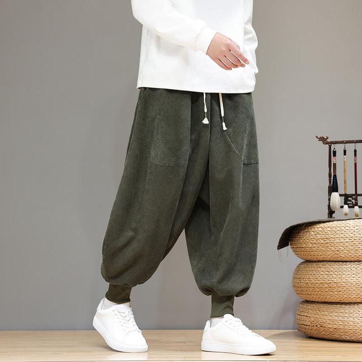 Buddha Stonesカジュアル 無地 コットン メンズ ハーレムパンツ ポケット付き - ダークオリーブグリーン - US/UK/AU46、 EU56 (5XL) - image 17