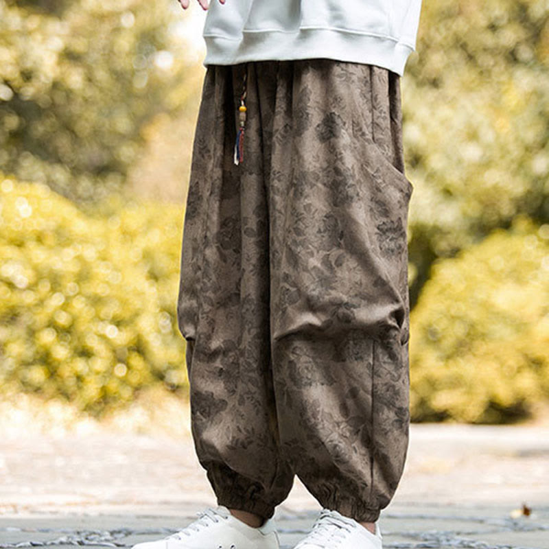 Buddha Stonesカジュアルフラワーコーデュロイコットンメンズパンツ（大きなポケット付き） - image 7