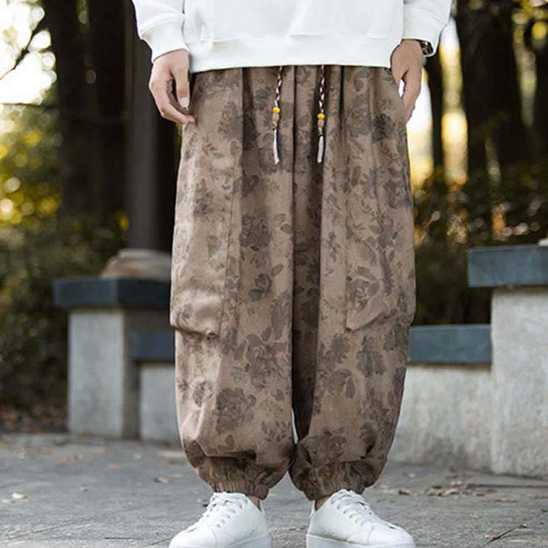 Buddha Stonesカジュアルフラワーコーデュロイコットンメンズパンツ（大きなポケット付き） - image 8