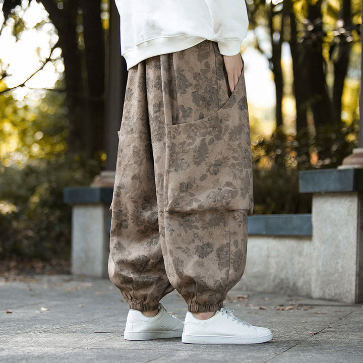Buddha Stonesカジュアルフラワーコーデュロイコットンメンズパンツ（大きなポケット付き） - image 5