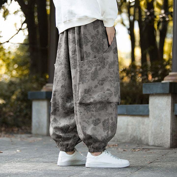 Buddha Stonesカジュアルフラワーコーデュロイコットンメンズパンツ（大きなポケット付き） - image 17