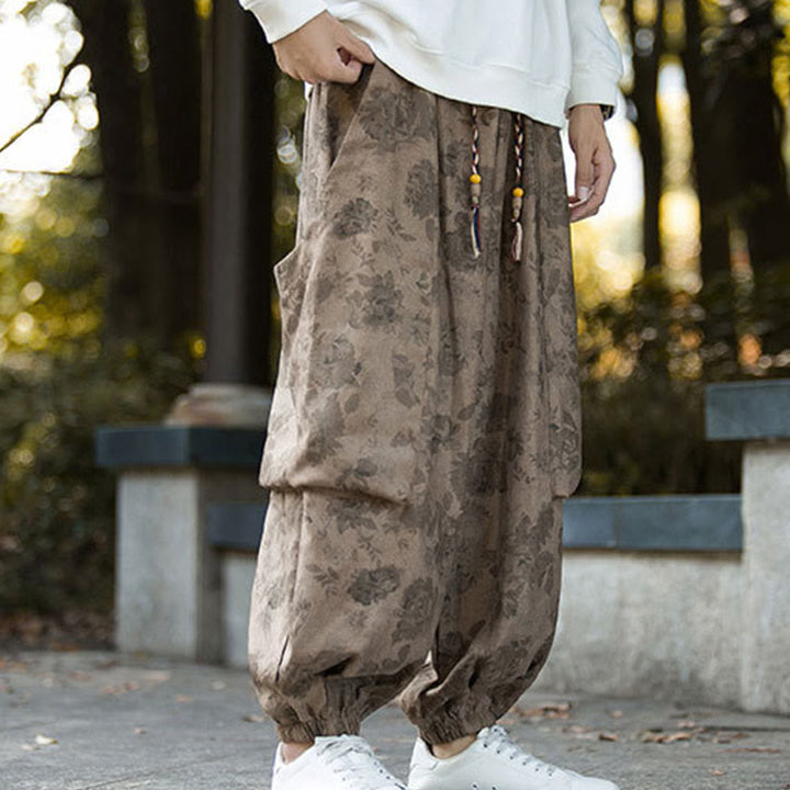 Buddha Stonesカジュアルフラワーコーデュロイコットンメンズパンツ（大きなポケット付き） - image 4