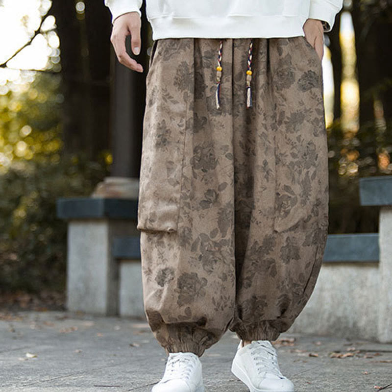 Buddha Stonesカジュアルフラワーコーデュロイコットンメンズパンツ（大きなポケット付き） - image 9