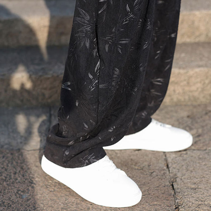 Buddha Stones刺繍の葉柄カジュアルコットンメンズパンツ（ポケット付き） - image 11