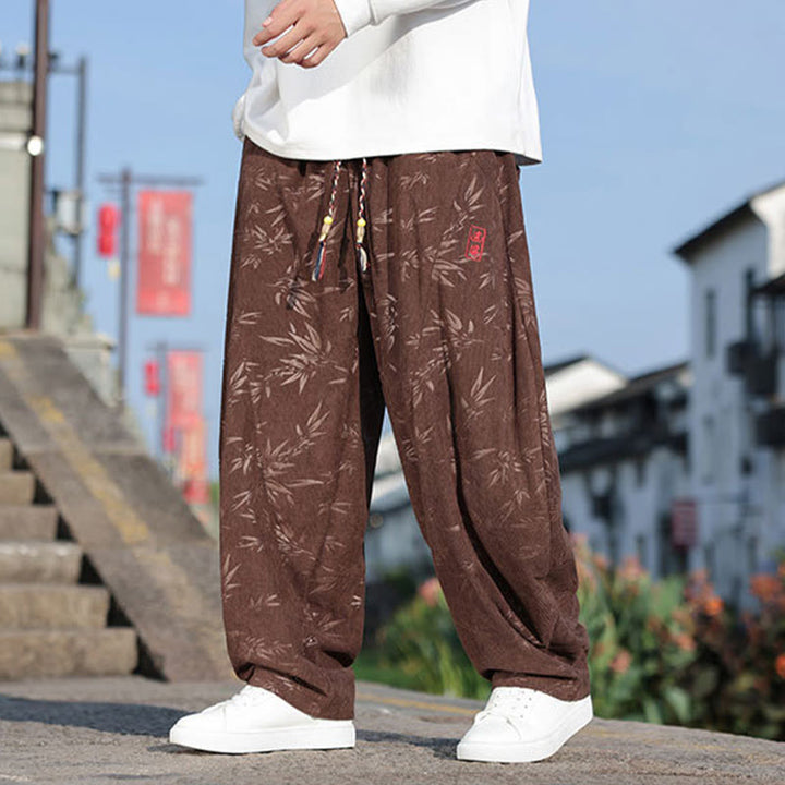 Buddha Stones刺繍の葉柄カジュアルコットンメンズパンツ（ポケット付き） - サドルブラウン - US/UK/AU46、 EU56 (5XL) - image 12