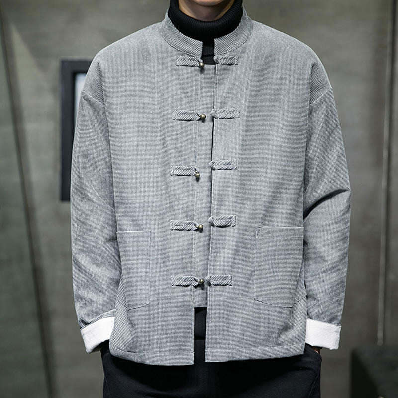 Buddha Stones無地 カエルボタン メンズ ジャケット シャツ 衣類 - グレー - US/UK/AU46、 EU56 (5XL) - image 16
