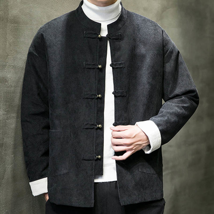 Buddha Stones無地 カエルボタン メンズ ジャケット シャツ 衣類 - 黒 - US/UK/AU46、 EU56 (5XL) - image 0