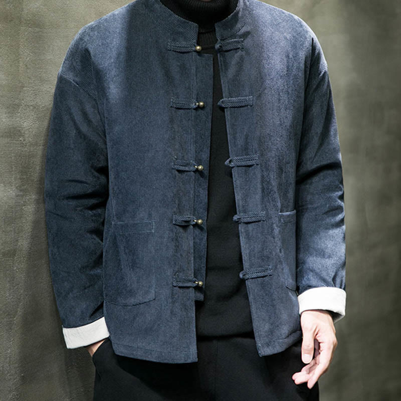 Buddha Stones無地 カエルボタン メンズ ジャケット シャツ 衣類 - スチールブルー - US/UK/AU46、 EU56 (5XL) - image 8