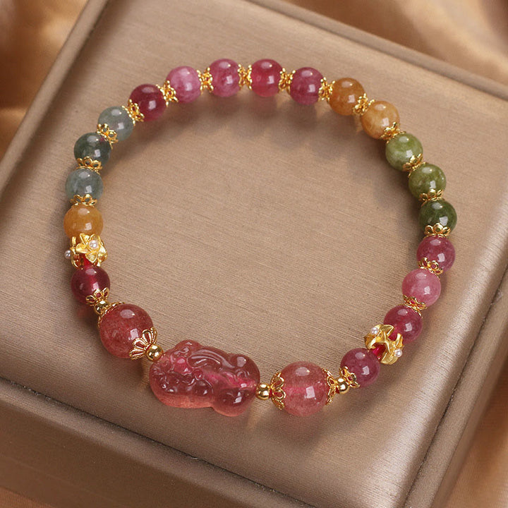 Buddha Stonesトルマリン、ストロベリークォーツ、ピンククリスタル、貔貅（ピクシウ）ラブブレスレット - image 3