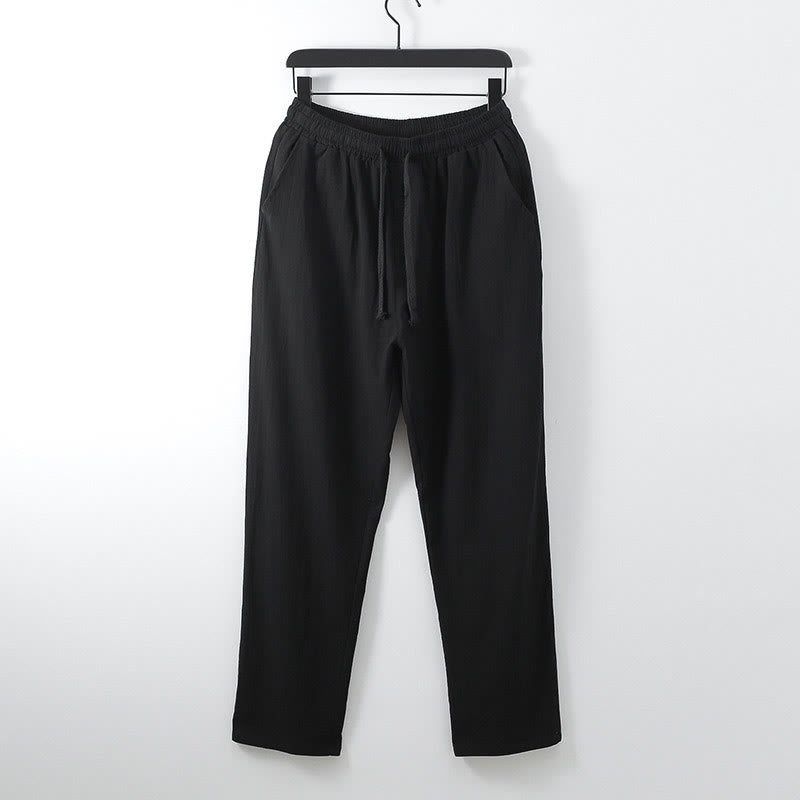 Buddha Stones無地 コットンリネン カジュアル ルーズ メンズパンツ ポケット付き - 黒 - US/UK/AU54、 EU64 (9XL) - image 6