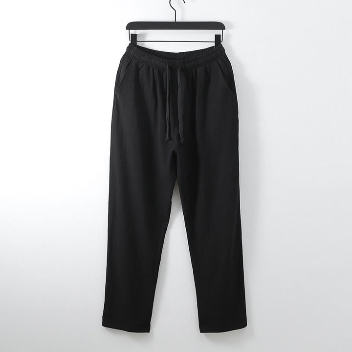Buddha Stones無地 コットンリネン カジュアル ルーズ メンズパンツ ポケット付き - 黒 - US/UK/AU54、 EU64 (9XL) - image 6
