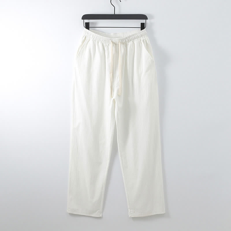 Buddha Stones無地 コットンリネン カジュアル ルーズ メンズパンツ ポケット付き - 白 - US/UK/AU54、 EU64 (9XL) - image 1
