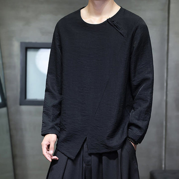 Buddha Stones無地 ゆったり 長袖 ラウンドネック コットン メンズシャツ - image 29