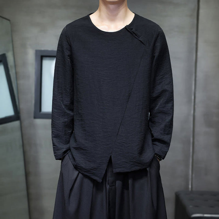 Buddha Stones無地 ゆったり 長袖 ラウンドネック コットン メンズシャツ - 黒 - US/UK/AU46、 EU56 (5XL) - image 24