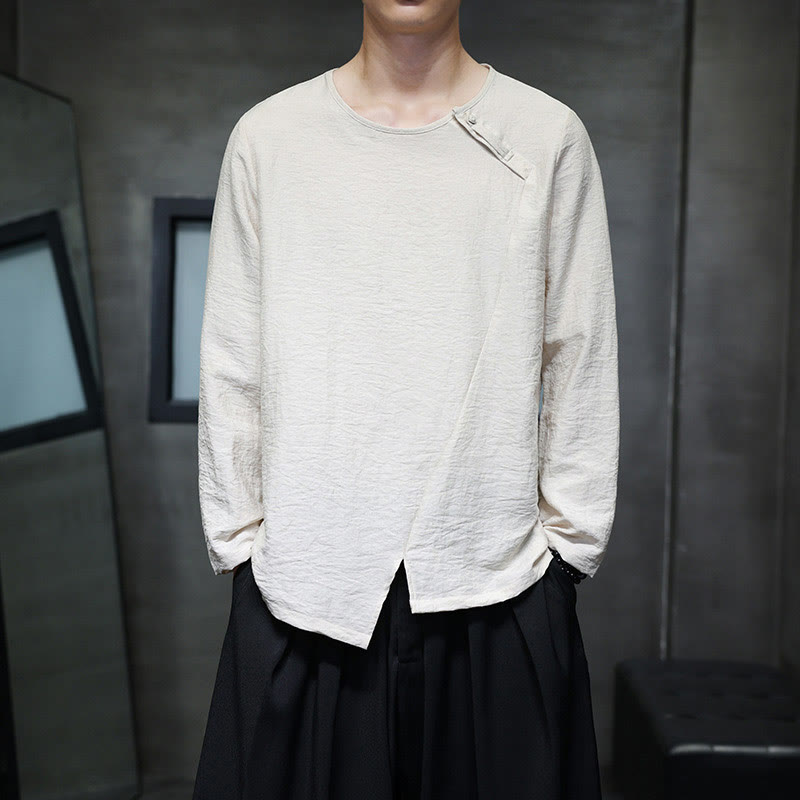 Buddha Stones無地 ゆったり 長袖 ラウンドネック コットン メンズシャツ - レモンシフォン - US/UK/AU46、 EU56 (5XL) - image 15