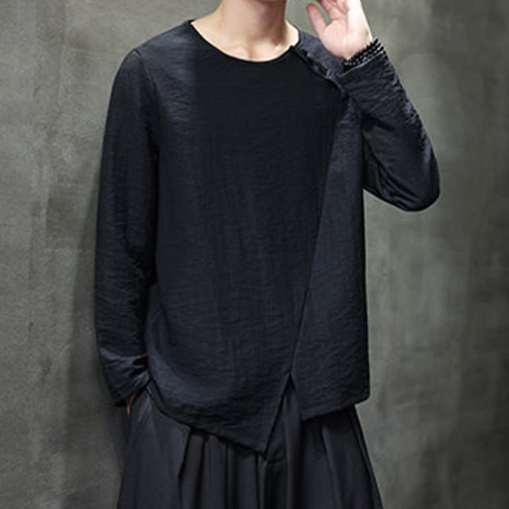 Buddha Stones無地 ゆったり 長袖 ラウンドネック コットン メンズシャツ - image 32