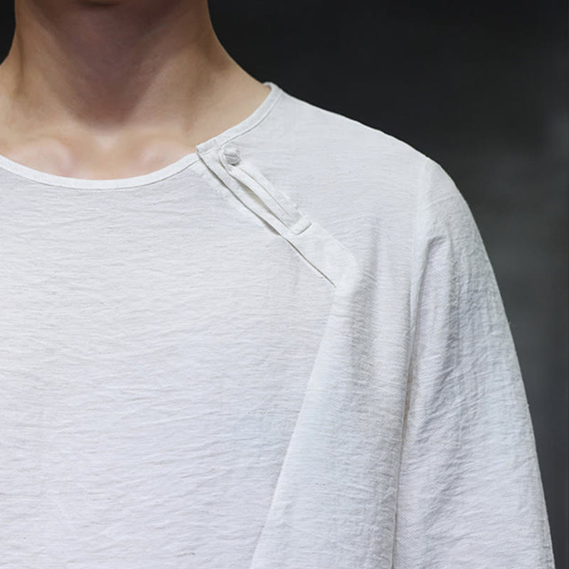 Buddha Stones無地 ゆったり 長袖 ラウンドネック コットン メンズシャツ - image 12