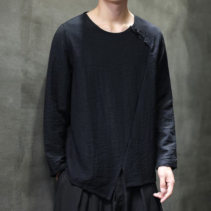 Buddha Stones無地 ゆったり 長袖 ラウンドネック コットン メンズシャツ - image 31