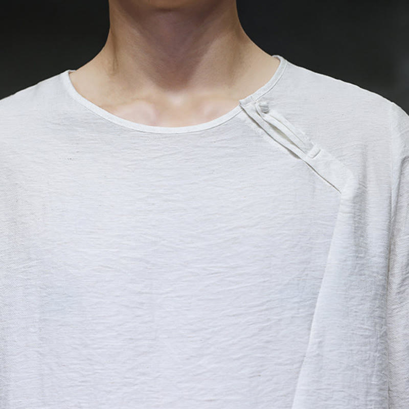 Buddha Stones無地 ゆったり 長袖 ラウンドネック コットン メンズシャツ - image 13