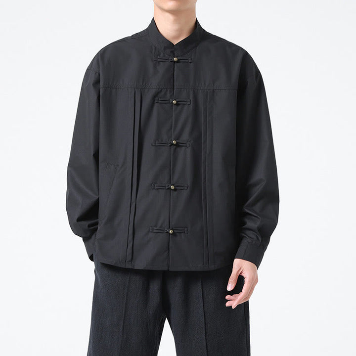 Buddha Stonesスタンドカラー ボタン スパンデックス メンズシャツ - 黒 - US/UK/AU46、 EU56 (5XL) - image 1